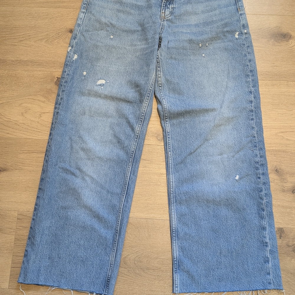 Zara Distressed Wide Leg Blue Jeans